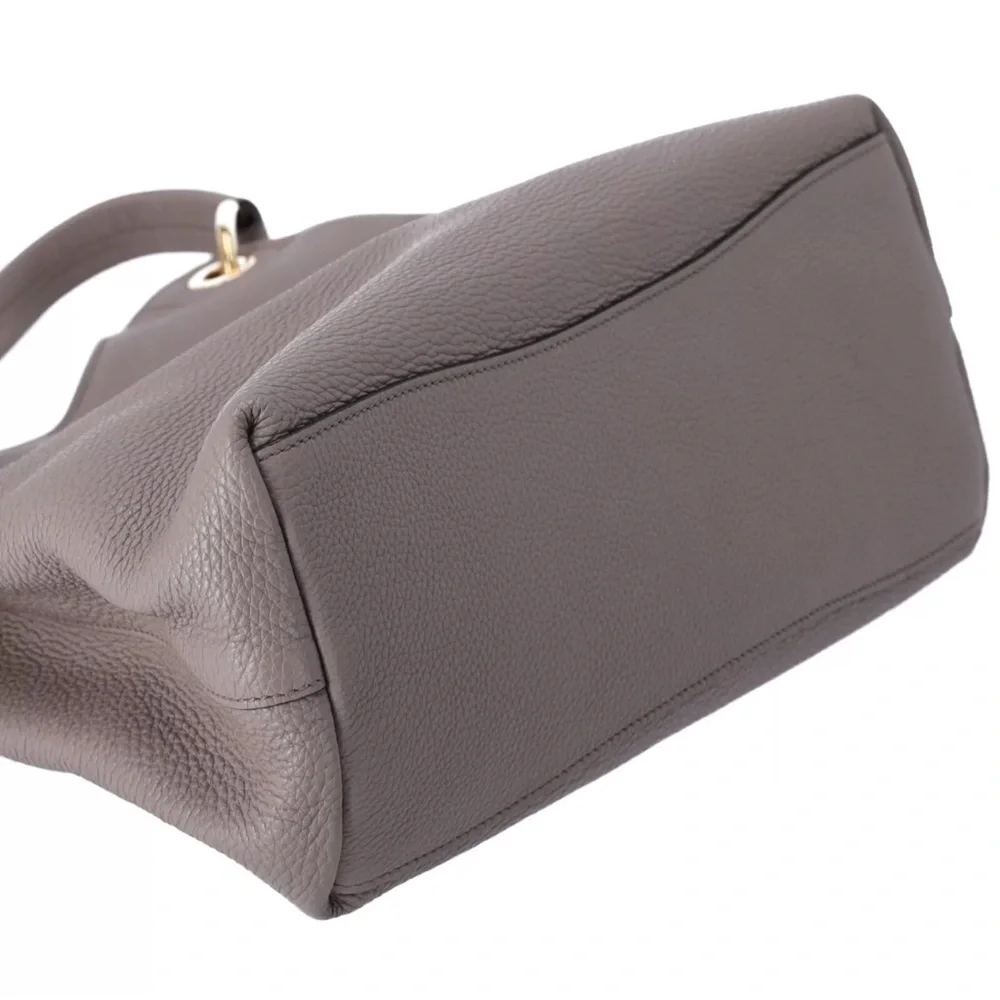 PRADA Vitello Phenix Logo Hobo Shoulder Tote Taupe Pebbled Leather 1BC051 - Picture 9 of 9